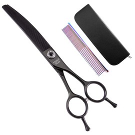 Fenice Peak Professional Dog Grooming Scissors Pet Curved Thinning Shears 7.0'' Extremely Sharp Blades 440C Steel Thinning Scissors Durable Smooth Motion & Fine Cut for Dogs and Cats(Black)