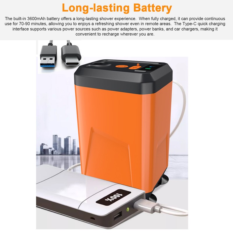 Portable Camping Shower Outdoor Electric Shower Pump Rechargeable Battery Powered