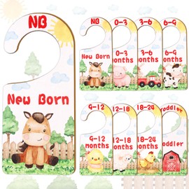 CORNER LACE Baby Closet Dividers 8PCS, Farm Animal Theme Wooden Double-Sided Clothes Size Hanger Organizer from Newborn to Toddler for Nursery Decor Baby Shower Birthday Gift (Includes Gift Box)