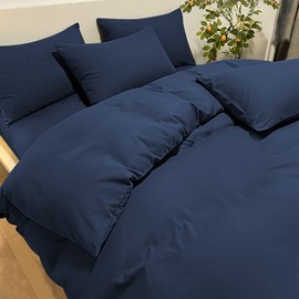 Poligino Bed Linen 2-Piece Brushed Microfibre Duvet Cover 155 x 220 cm + 1 Pillowcase 50 x 80 cm with Zip Blue