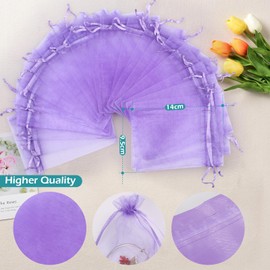Bigqin 60 Bolsas de Organza, 10 x 15 CM, Pequeñas Bolsas de Regalo de Malla con Cordón, Bolsas de Regalo para Boda, Cumpleaños, Fiesta, Caramelo, Auriculare, Morado