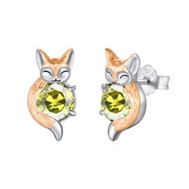 OHAYOO Fox Earrings 925 Sterling Silver Birthstone Earrings for Women Girls, Sterling Silver
