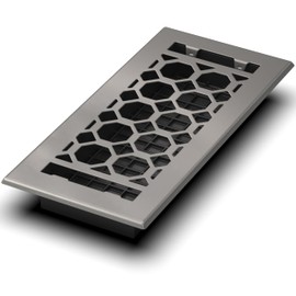 Floor Register 4x10 Vent Cover – Heavy-Duty Steel, Rustproof & Walkable Grates, Easy Drop-in Install, Adjustable Air Supply Switch - Decorative Honeycomb Design, Brushed Nickel