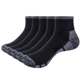 YUEDGE Womens Black Ankle Training Running Athletic Socks Moisture Wicking Cotton Cushioned Quarter Socks for Women Size 6-9, 5 Pairs