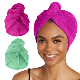 Turbie Twist 2-Pack Microfiber Hair Towel for Beauty, Travel, Gifting - Wrap Turban for Straight, Wavy & Curly Hair - Premium Personal Care - Kelly Green & Wild Aster