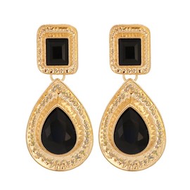 fxmimior - arete bohemios de moda para mujer, color dorado y negro, con diamantes de imitación, estilo clásico, con forma de gota, color negro, para novia, boda, fiesta, graduación, sexy, para mujer, Diamantes de imitación, Diamante de imitación