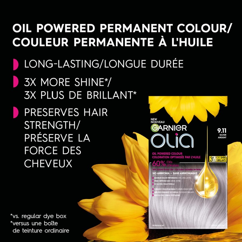 Garnier Olia Permanent Hair Dye, Ammonia-Free Hair Color, 9.11 Silver,