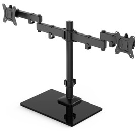 HUANUO Freestanding Dual Monitor Stand, 32 Inch Dual Monitor Mount for 2 Screens, Holds up to 22 lbs per Arm, Monitor Arm Riser with Tempered-Glass Base, Tilt, Swivel, Rotation, Black