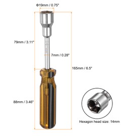 HARFINGTON 2pcs Metric Nut Driver 14mm 45# Carbon Steel Non-Magnetic 6 Point Hexagon Socket Wrench Screwdriver with Anti-Slip Handle for Auto Repair
