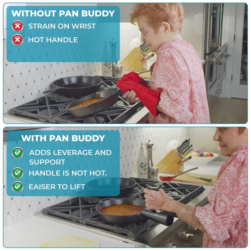 Pan Buddy™- Vertical Attachment for Pan Handle- Adds Leverage and