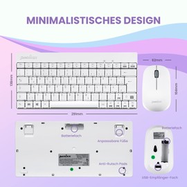 Perixx PERIDUO-712, Kabelloses Mini Tastatur und Maus Set - Minigröße - mit Nano Receiver - 2.4Gh - Weiß - Leicht und Klein