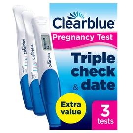 Clearblue Pregnancy Test Ultra Early Triple-Check & Date Combo Pack, Results 6 Days Early (Visual Sticks) & Tells You How Many Weeks (Digital Stick), Kit Of 3 Tests (1 Digital, 2 Visual)