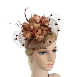 XGOPTS Women Ladies Flower Hats, Fascinator Pillbox Hat with Headband Hair Clip, Feather Mesh Net Veil Party Bowler Mini Top Cap for Race Ascot Cocktail Tea Party(Brown)