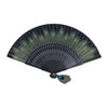 Folding Fan Black Bones Beautiful Peacock Pattern Antique Bamboo Hand