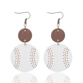 Sports Game Ball Football Basketball Wooden Leopard Print Drop Earrings for Women Round Baseball Soccer Volleyball Dangle Earrings Fans Players Holiday Jewelry-B