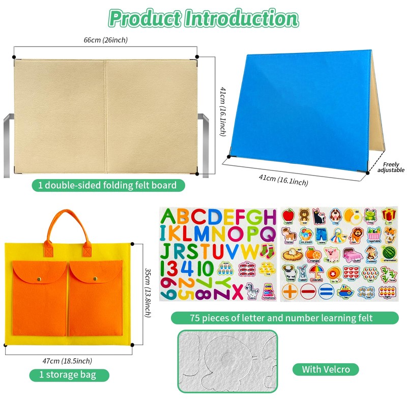 Foldable,Freestanding Felt Flannel Board Set for Toddlers,With 75 Felt Learning