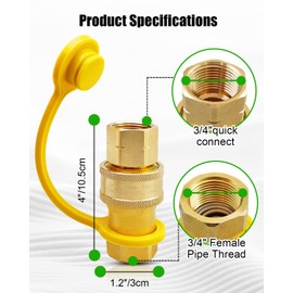 3/4" Female Natural Gas Quick Connect Fittings, Solid Brass Hose Quick Connect Fit for Generator Grills Patio Heaters, 3Pcs