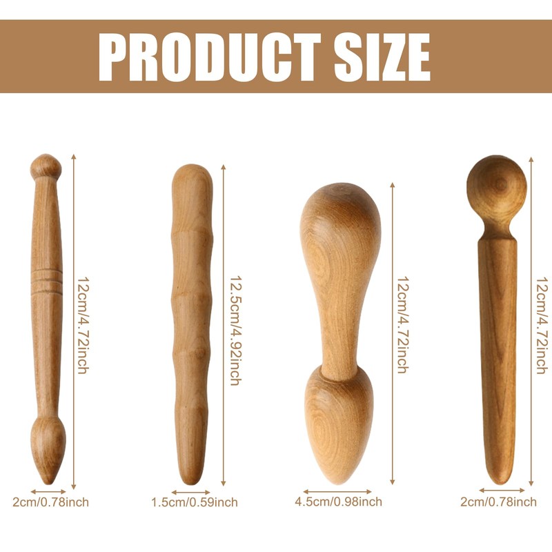 4 Pieces Trigger Point Massager, Massage Roller Stick Massage Wooden
