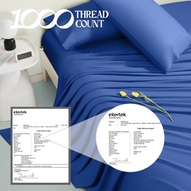 SAKIAO 100% Egyptian Cotton Sheets King Size,1000 Thread Count Luxury Heavy Bed Sheets Set,All Season,Bedding Super Soft Breathable with 18" Deep Pocket Sheets 4-Pc Sets (Ocean Blue, King)