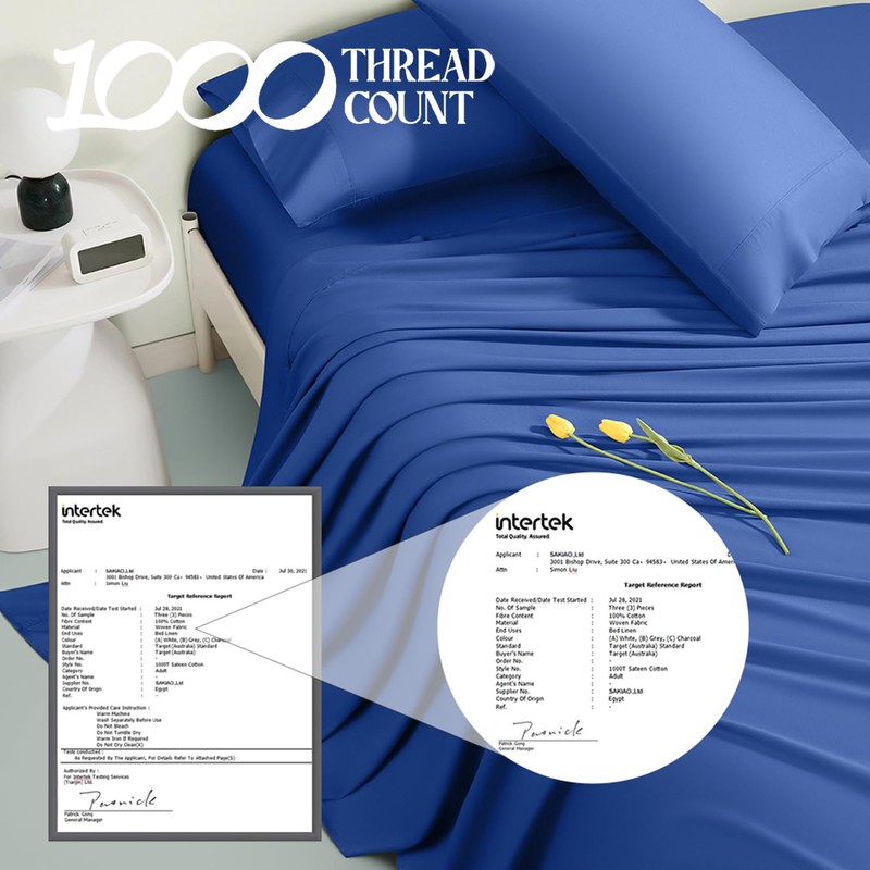 SAKIAO 100% Egyptian Cotton Sheets King Size,1000 Thread Count Luxury