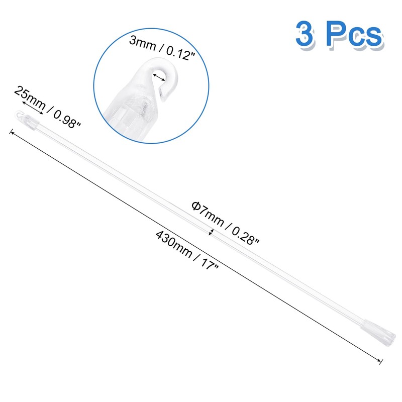 uxcell Blind Wand Replacement with Hook,3Pcs 17" Long Acrylic Blind