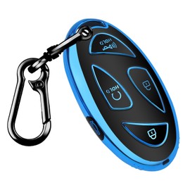 QBUC for Hyundai Kona Key Fob Cover, Hyundai Ioniq 6 Key Case for Hyundai Grandeur GN7 KONA Elanrtra Sonata Tucson 2023 2024 2025 Santa Fe Limited Smart Key Protector with Keychain (Blue, 5 Buttons)