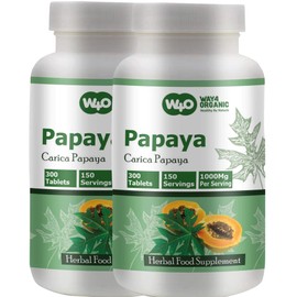 WAY 4 ORGANIC W4O Papaya Leaf Extract Capsules (Tablets) - 300 Pills, 150 Servings, 1000 mg, Supports Platelet Immunity & Digestion* (Pack of 2)