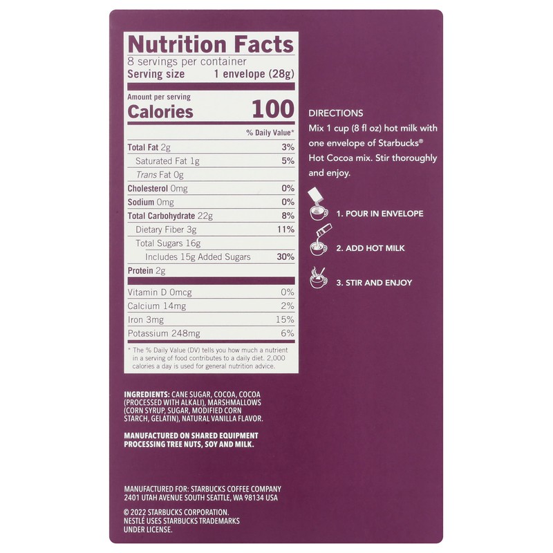 Starbucks Marshmallow Hot Cocoa Mix Packets, 8 - 1 Ounce