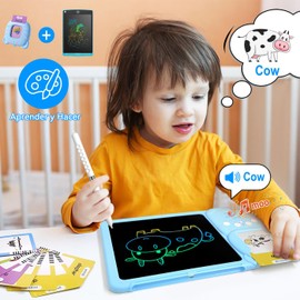 Flash Cards Ingles, Juguetes de Aprendizaje, Tableta de Escritura LCD, 225 Tarjetas Flash Parlantes con Pizarron Magico, Máquina de Lectura de Juguetes Educativos, Juguete Educativo para Niños (Azul)