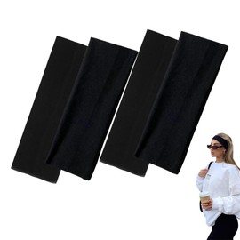 7cm Wide Black Headbands for Women Men, 4 pack Fashion Head Bands for Women's Hair, Soft Fabric Stretchy Hair Bands for Makeup, Yoga, Running (4XBlack)