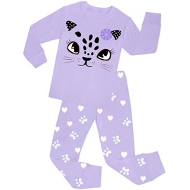 Babylike 4 Pieces Pajamas Sets Little Girls Sleepwears 100% Cotton Clothes Toddler Kid PJs(Purple Cat Giraffe,3 Years)