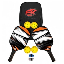 Pickleball Paddles Set of 2 | USAPA Lightweight Graphite Carbon Fiber Paddles | High Performance Core, Comfortable Cushion Grip | Includes 2 Outdoor & 2 Indoor Balls, EK Firestorm