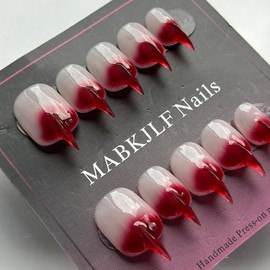 Luxury Press on Nails Short Stiletto Handmade Cat Claw Unique Reusable ABS Material Red Fake Nails Eagle Claw False Nails with Gradient Designs Glossy Glue on Nail Curved Thick Acrylic Nail(S)