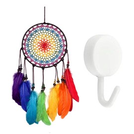 1 Piece Dream Catcher Pendant, 1 Piece Hook, Wall Dream Catcher, Colorful Feather Dream Catcher, Rainbow Wind Chime Ornaments, Crochet Dream Catcher, Bedroom Decoration Accessories