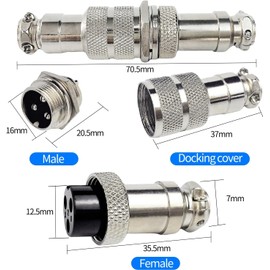 RUNCCI-YUN 2 Sets GX16 3Pin Aviation Plug, Circular Metal Aviation Plug, GX16 Male Female Connector 3Pin Panel Mounting Cable Connector