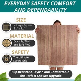 Square Shower Mat - Non Slip Shower Mats for Inside Shower - Extra Large 31x31 Shower Floor Mat Non Slip - Square Bath Mat for Shower - Secure Anti Slip Loofah Shower Bath Mat (31x31 Wood Teak)