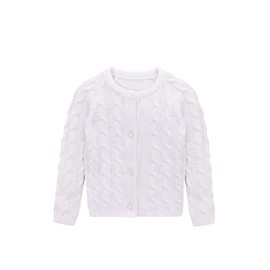 Lilax Baby Girls' Cable Knit Cardigan Long Sleeve Cotton Sweater (White, 6-9 Months)