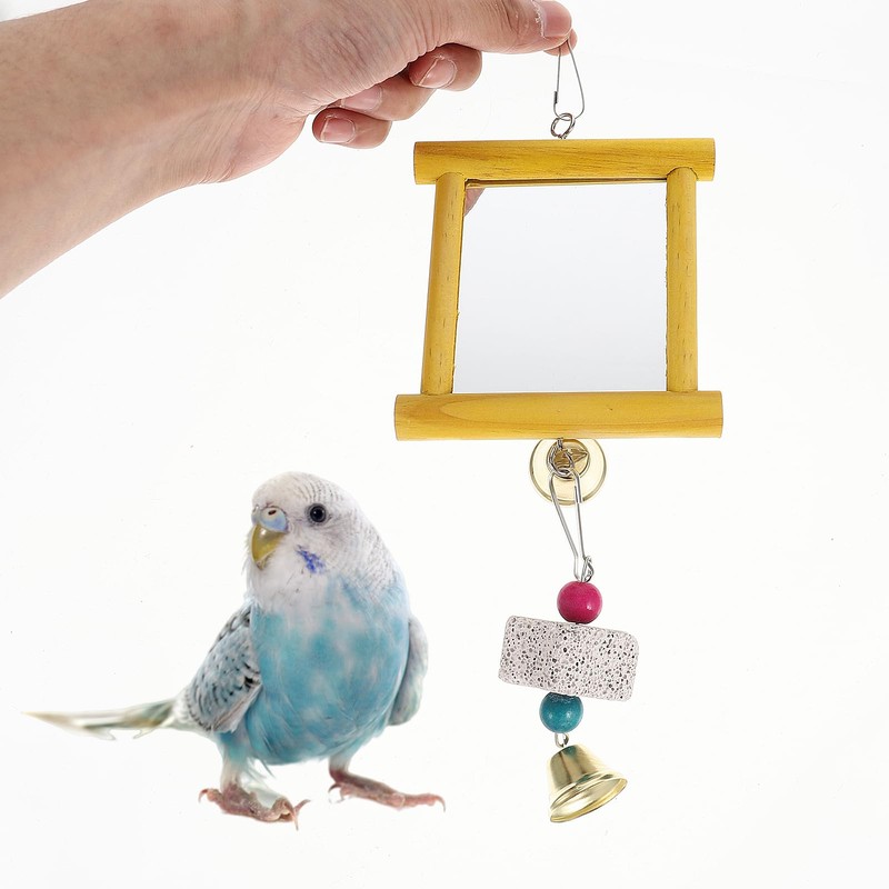 Yardwe Bird Cage Toys 2Pcs Hanging Mirror Toys with Bells