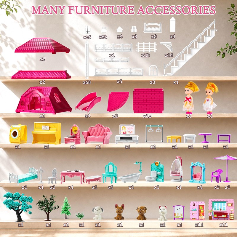 JUKUDAHU 4-Story Villa Playset for Girls Ages 3-8 - 11