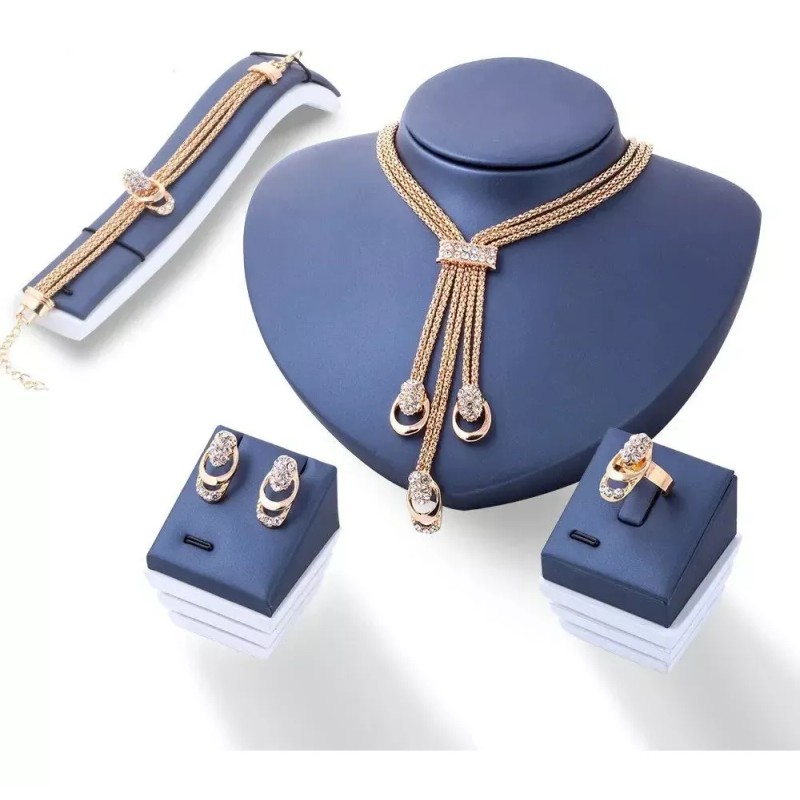 Deluxe Set Joyería Collar + Pulsera + Aretes Y Anillo