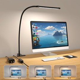 LED Desk Lamp, 3 Color & 5 Brightness Desk Lamp for Office Home, 72 LED Dimmable Reading Lamp with Flexible Gooseneck, Clamp Lamp with USB Adapter for Reading Study Workbench Drafting Crafting