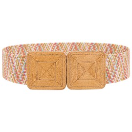 WHIPPY Straw Woven Elastic Belt for Women Fashion Boho Raffia Ladies Belt Braided Wide Stretch Waistband for Dress, Multicolour, L