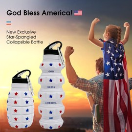 Independence Day Collapsible Water Bottle 19.6oz - American Flag Water Bottle with Stars for 4th of July - Dad Gifts for Flag Day and Patriot Day - 4th of July Accessories - God Bless America Decor
