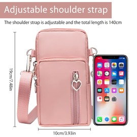 Handytasche zum Umhängen Damen,Handyumhängetaschen Damen mit Geldbörse Nylon Kleine Umhängetasche mit Kopfhörer Eingang,Verstellbar Schultergurt Sportarmband Mini Crossbody Schultertasche(Rosa) (C)