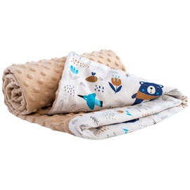 Medi Partners Baby Blanket, 100% Cotton, 75 x 100 cm, Double-Sided Multifunctional Plush Blanket for Pushchairs, Soft, Fluffy, Boho Animals with Beige Plush