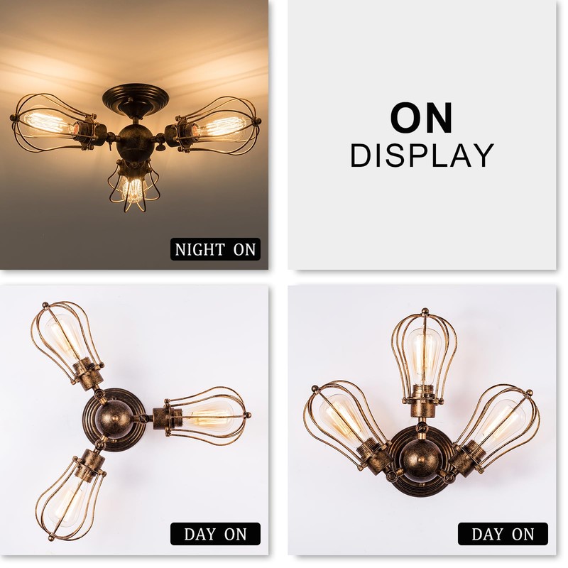 moonkist Vintage Ceiling Light Industrial Semi-Flush Mount Ceiling Light Metal