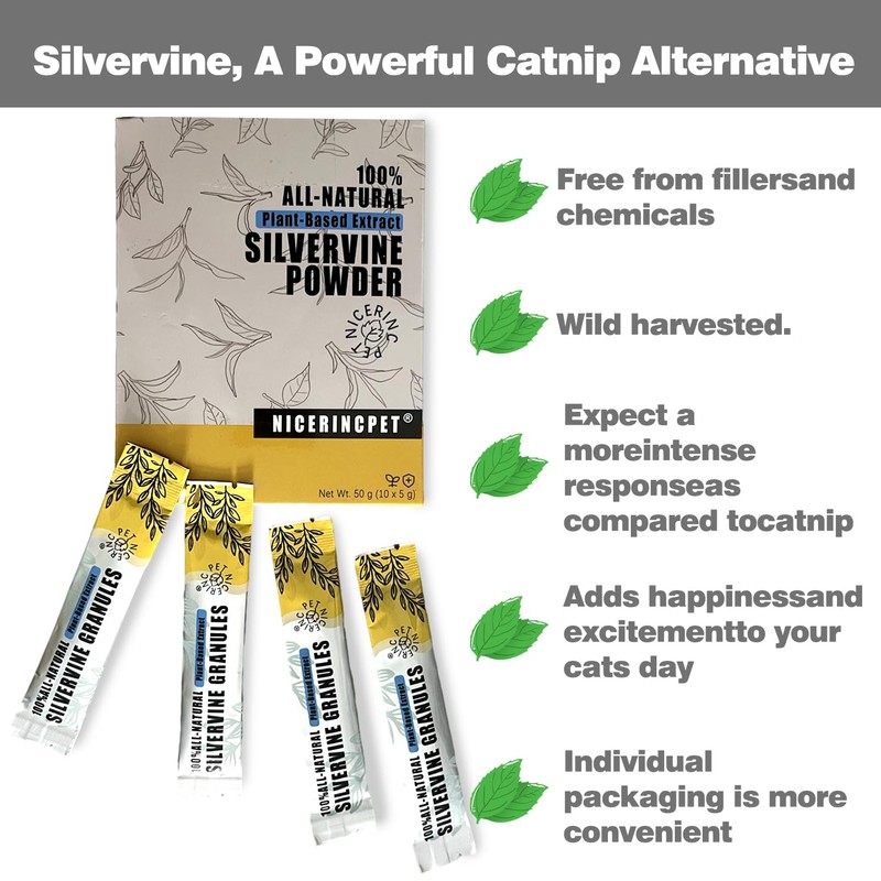 NICERINC PET 10Pack Silvervine Powder Lickable Formula Individually Packaged for