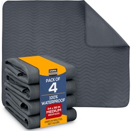 Utopia Bedding Waterproof Incontinence Bed Pads 34 x 36 Inches (Pack of 4, Grey), Washable and Reusable Underpads for Adults, Elderly and Pets, Absorbent Protective Pads