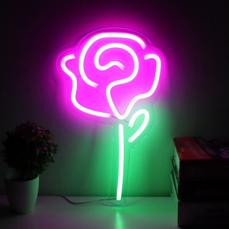 Rose Flower Neon Sign Neon Light Wall Sign for Bedroom