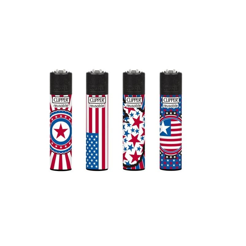 Clipper Lighters National Stars (4 Pack) Red,White, Blue